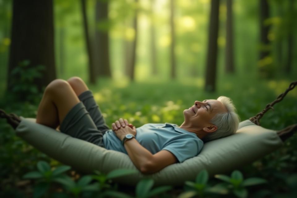숲속에서 사람들이 누워 명상하는 모습