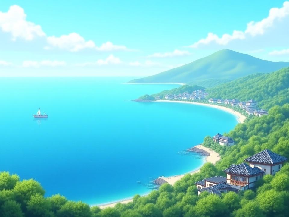 강화도의 푸른 바다와 고즈넉한 한옥 풍경