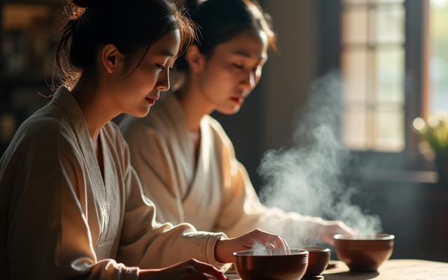 다도 체험을 하는 시니어 여성들